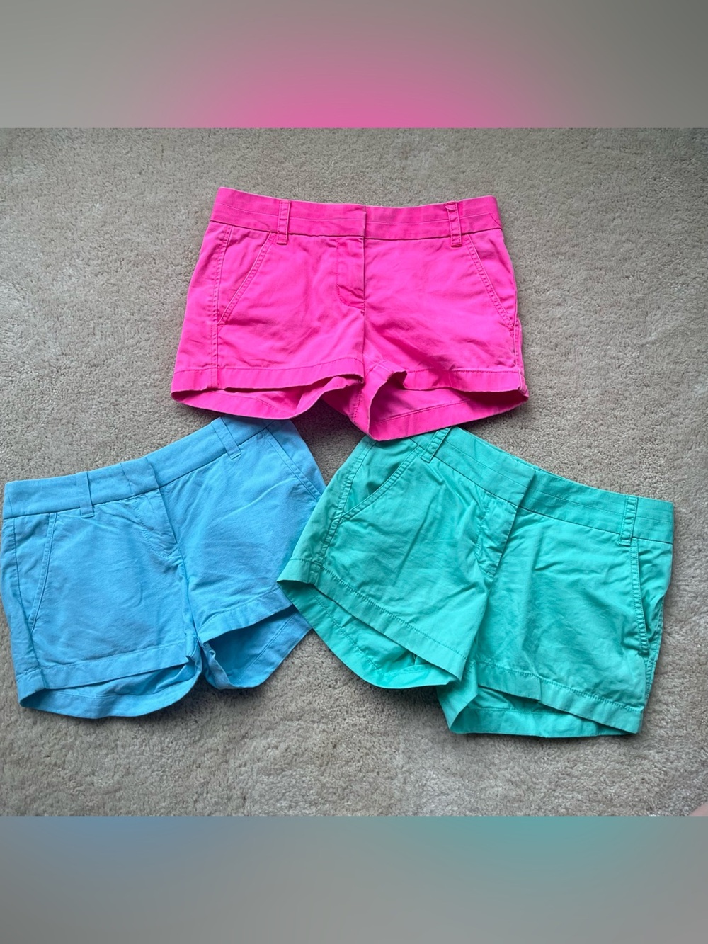 Lot of 3 J.Crew Women's Cotton Chino Shorts - Size 00 - VGUC - Pink Green Blue